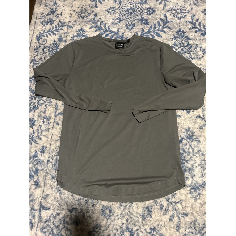 BYLT Shirt Mens Large Grey Drop-Cut Long Sleeve BYLT Blend Curved Hem Crewneck